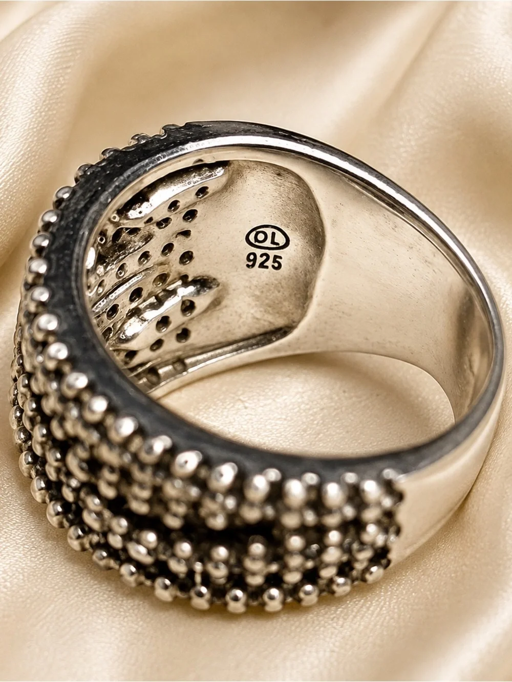 925 Sterling Silver DL Wide Woven Statement Ring Clear Stones Sz 7